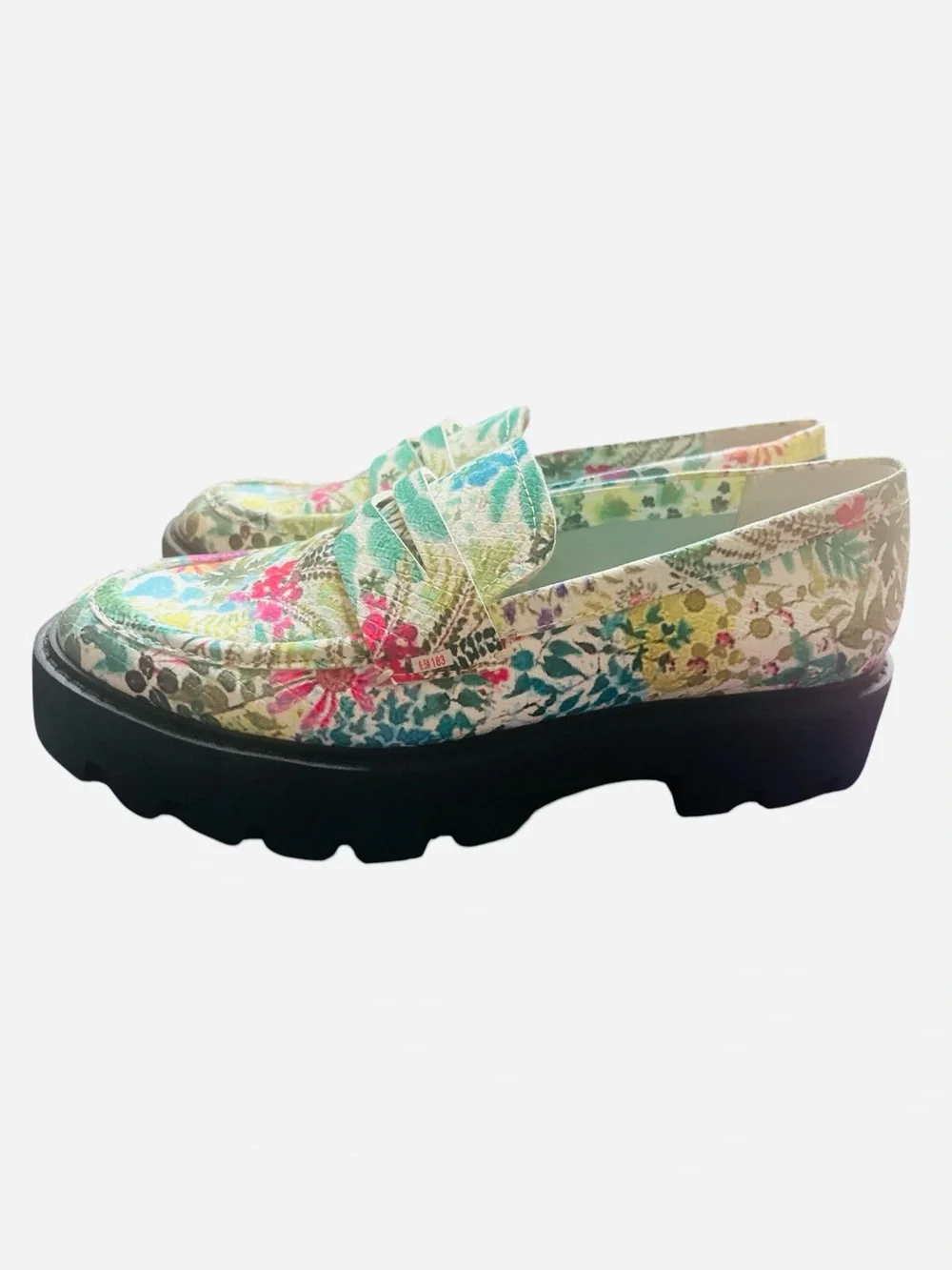 Franco Sarto Balin Floral Faux Leather Penny Loafers Chunky Lug Sole Size 6.5